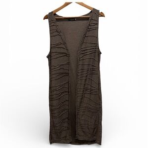 Earthbound Trading Co Textured Sleeveless Duster Vest Brown Lagenlook Pockets L